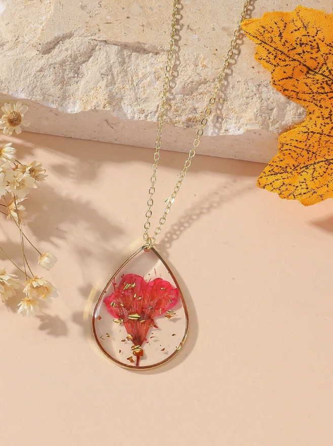 1 PCS Dried Pressed Daisy Real Flower Resin Pendant Necklace Handmade Chain USA