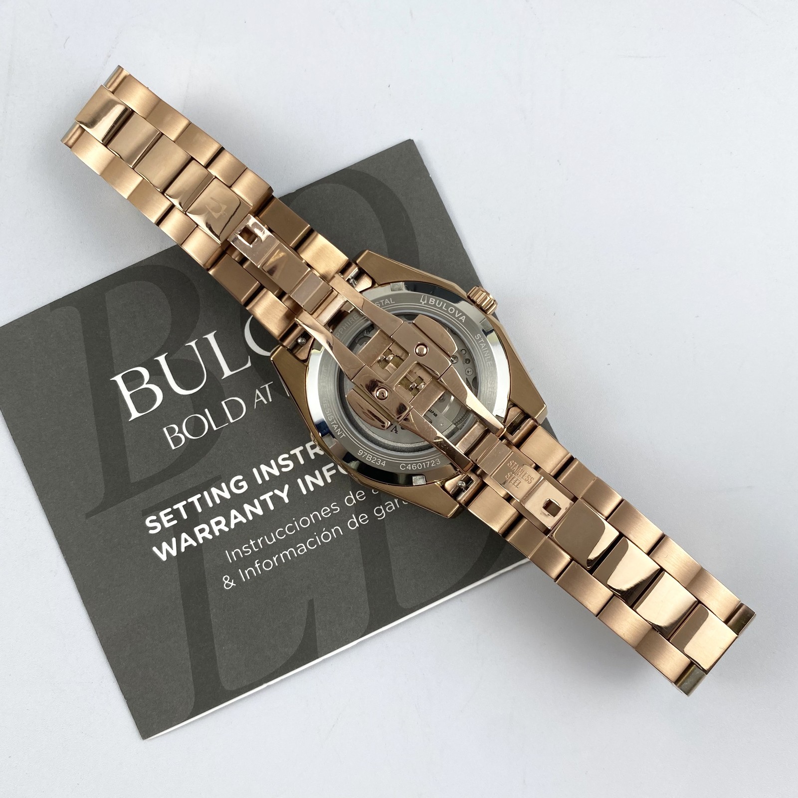 Bulova Surveyor Men’s 97B234 Automatic Watch Purple Dial Rose Gold Tone 39mm