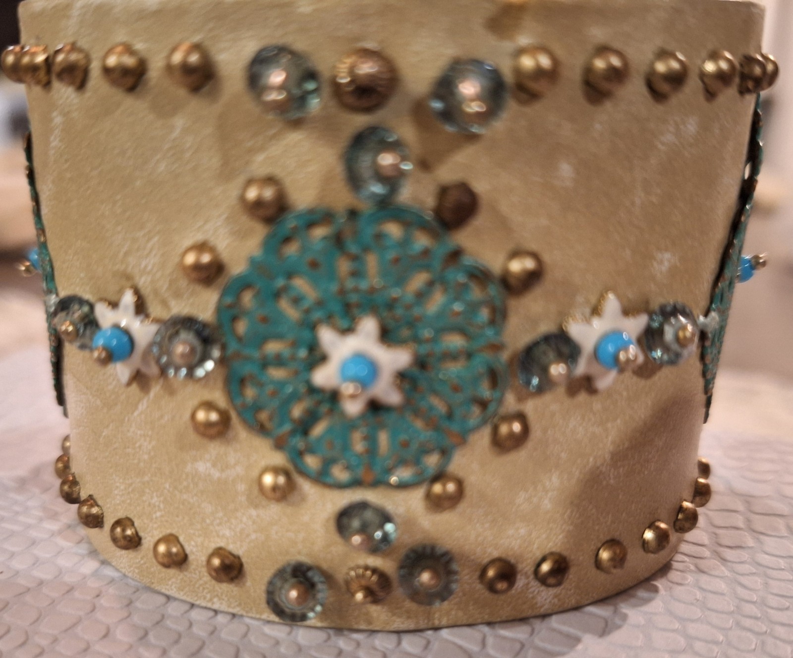 Western Embellished Leather Cuff Crystal,Metal,Enamel Embellishments 2″ wide