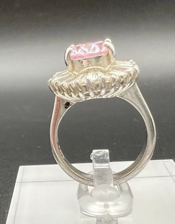 Pink & White/colorless CZ Sterling Silver 925 Ring, Size 4.75.