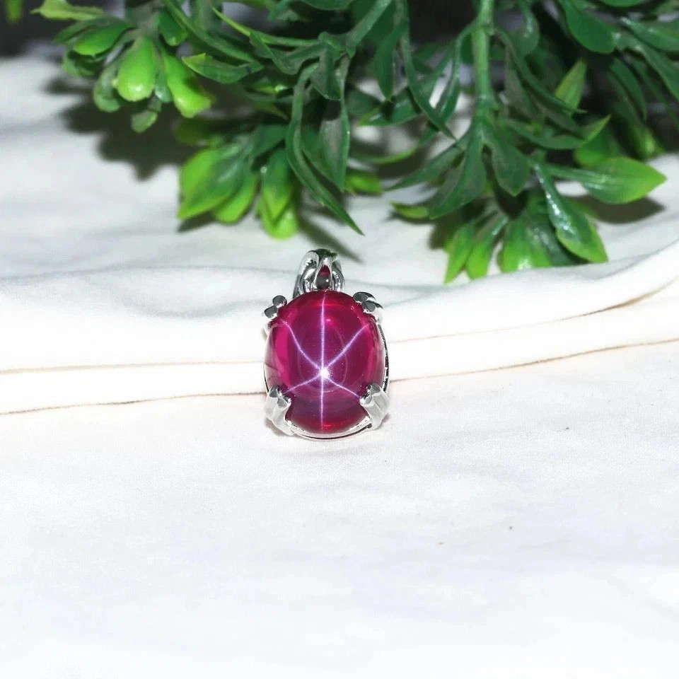 Certified 10 Ct Natural 6 Rays Red Star Ruby Pendant 925 Sterling Silver Jewelry