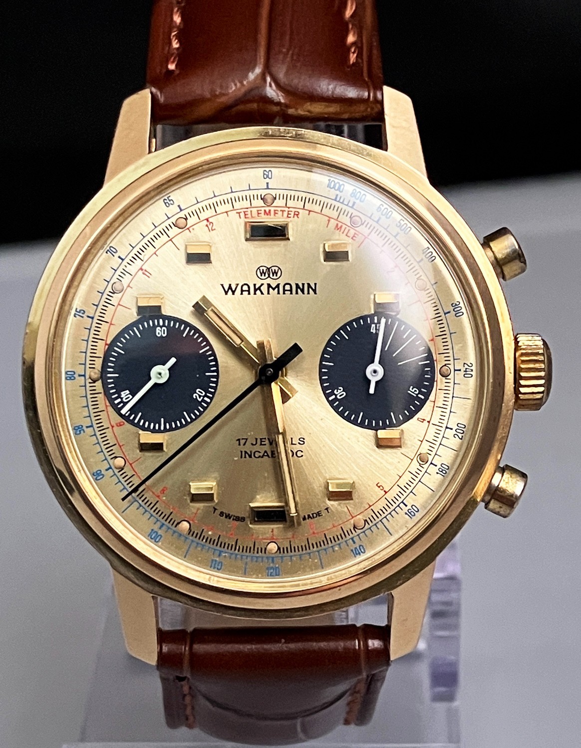 Vintage Wakmann 1376 Chronograph Valjoux 7733 Gold-tone, Working Well