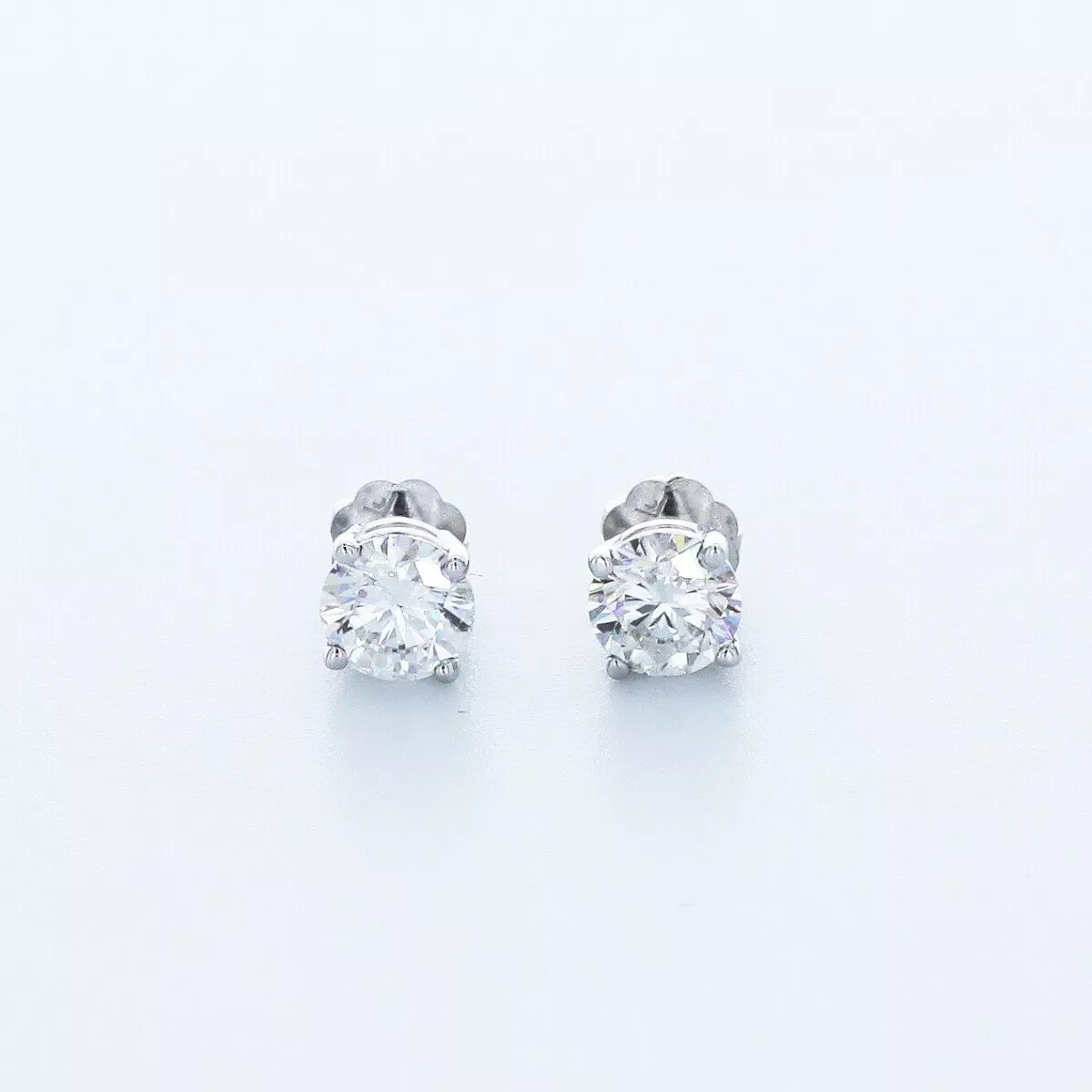 Solid 14K White Gold Stud Earrings Classic 0.91 CT Round Natural Diamond F VS2
