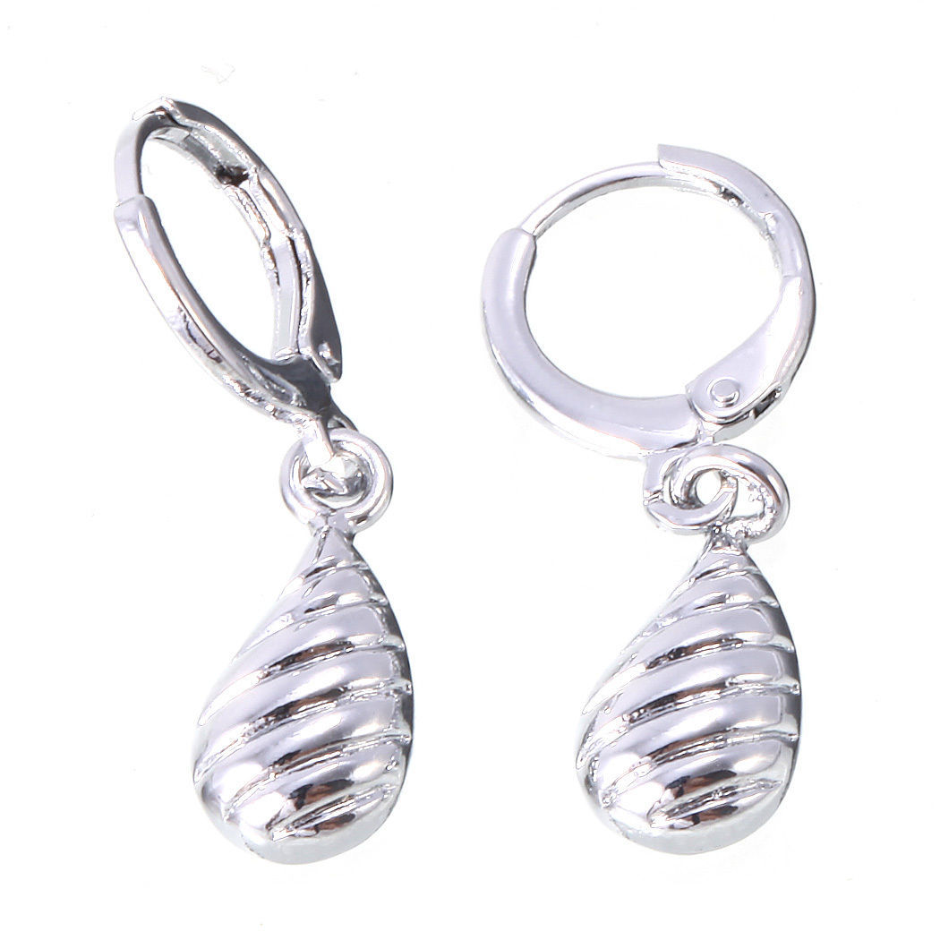 Cute New 14K White Gold Filled Teardrop Mini Leverback Hoop Dangle Drop Earrings
