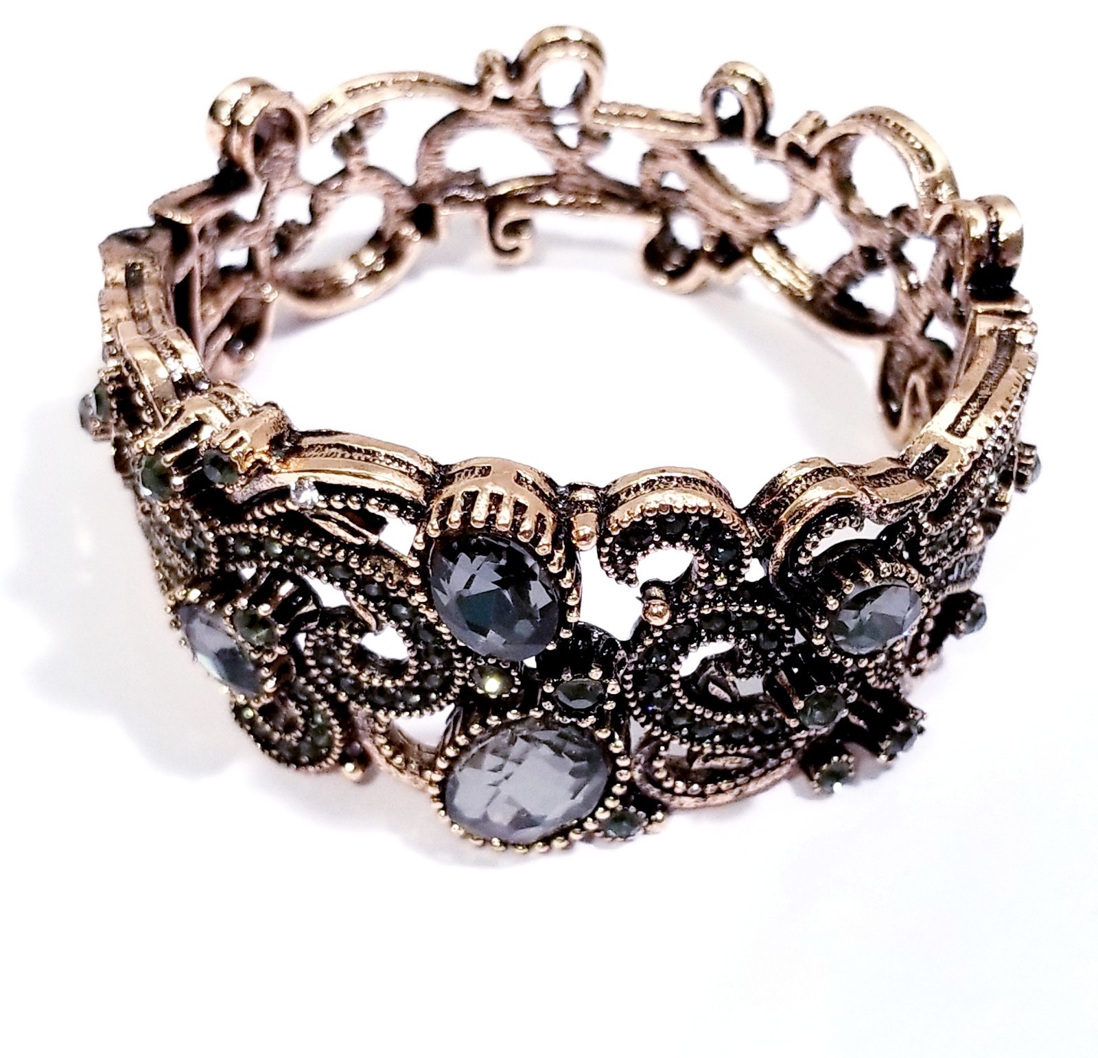 Rose Gold Rhinestone Bracelet Cuff Boho Statement Prom Crystal Jewelry Bangle