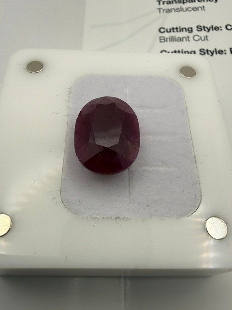 GIA Certified 15.03 Ct Natural Unheated Ruby Translucent Oval Purplish Red Gem