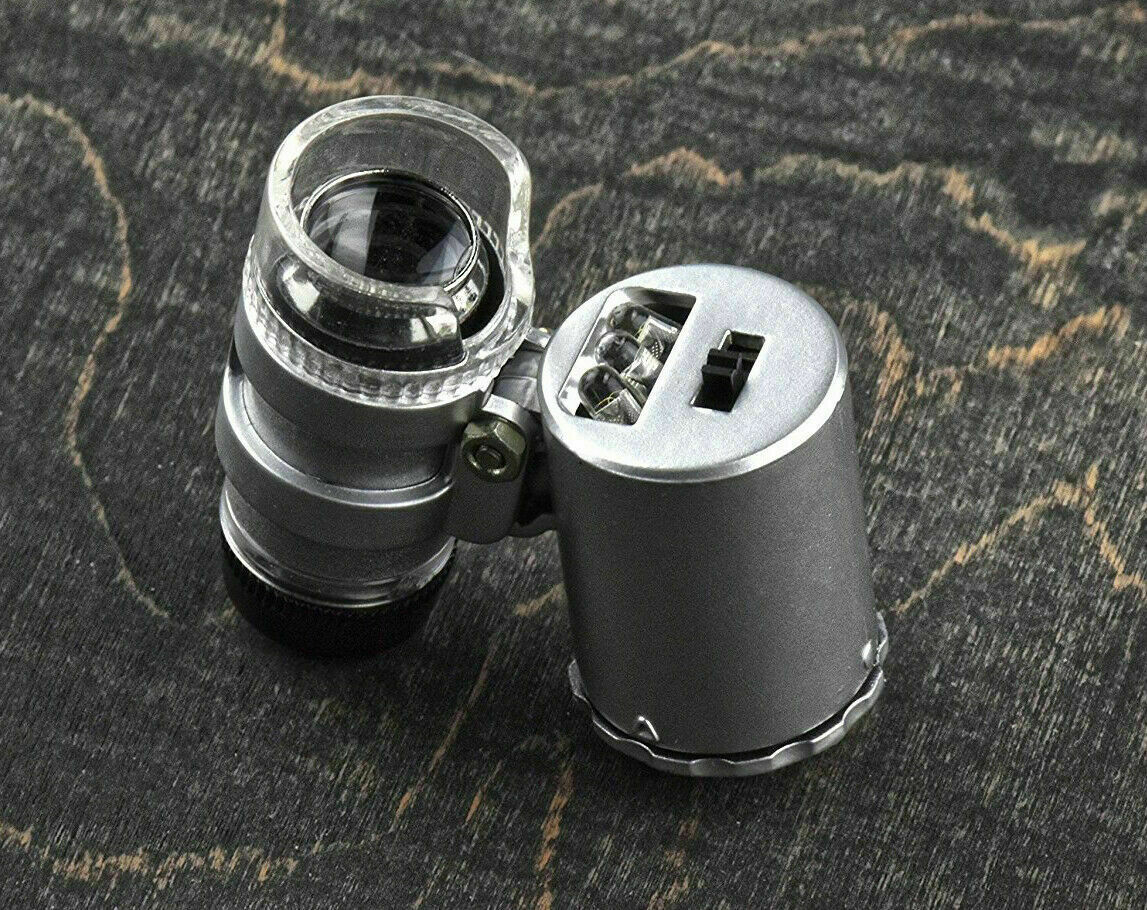 10pc 45X Mini LED + UV Illuminated Pocket Microscope Loupe Currency Coin Jewelry