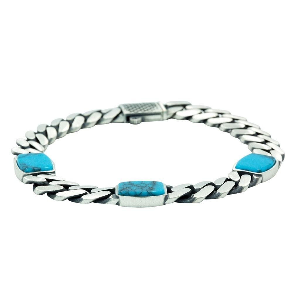 Men’s Turquoise Gemstone 925 Sterling Silver 10mm Curb Chain Link Bracelet