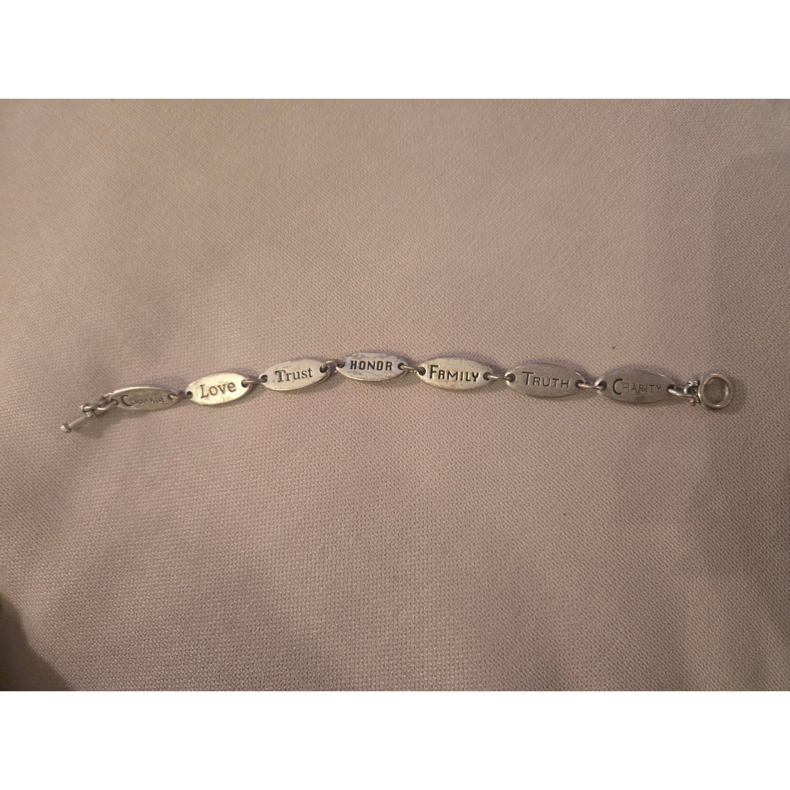 Inspirational Engraved Oval Link Toggle Bracelet Silver Courage Love Family