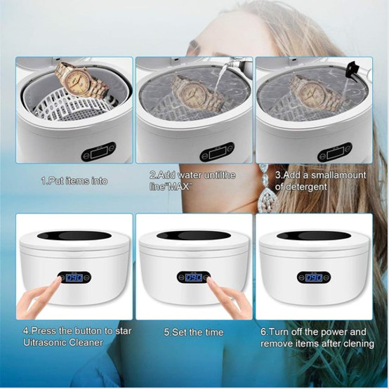 Ultrasonic Cleaner, Stainless Steel Tank & Digital Timer for Jewelry, Eyewear