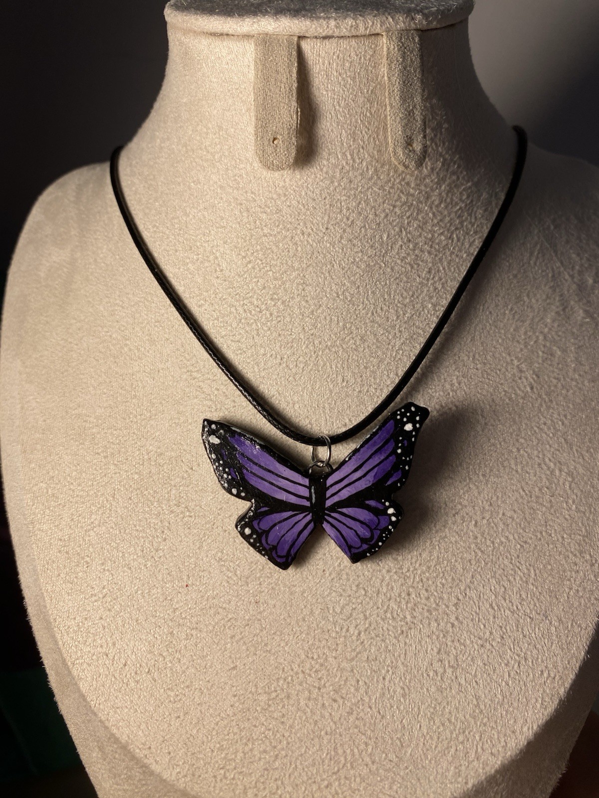 Purple Enamel Butterfly Charm Pendant Necklace on Black Cord Animals & Insects