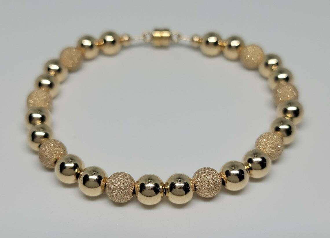 14K Yellow Gold-Filled Stardust 6mm Beaded Magnetic Closure Handmade Bracelet