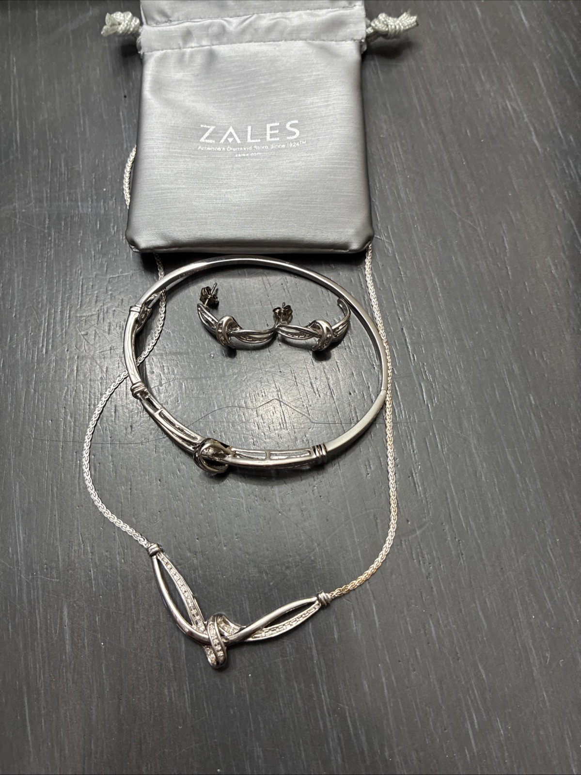 Zales Sterling Silver Diamond Accent Necklace, Earring, Bracelet Set 3 Pieces
