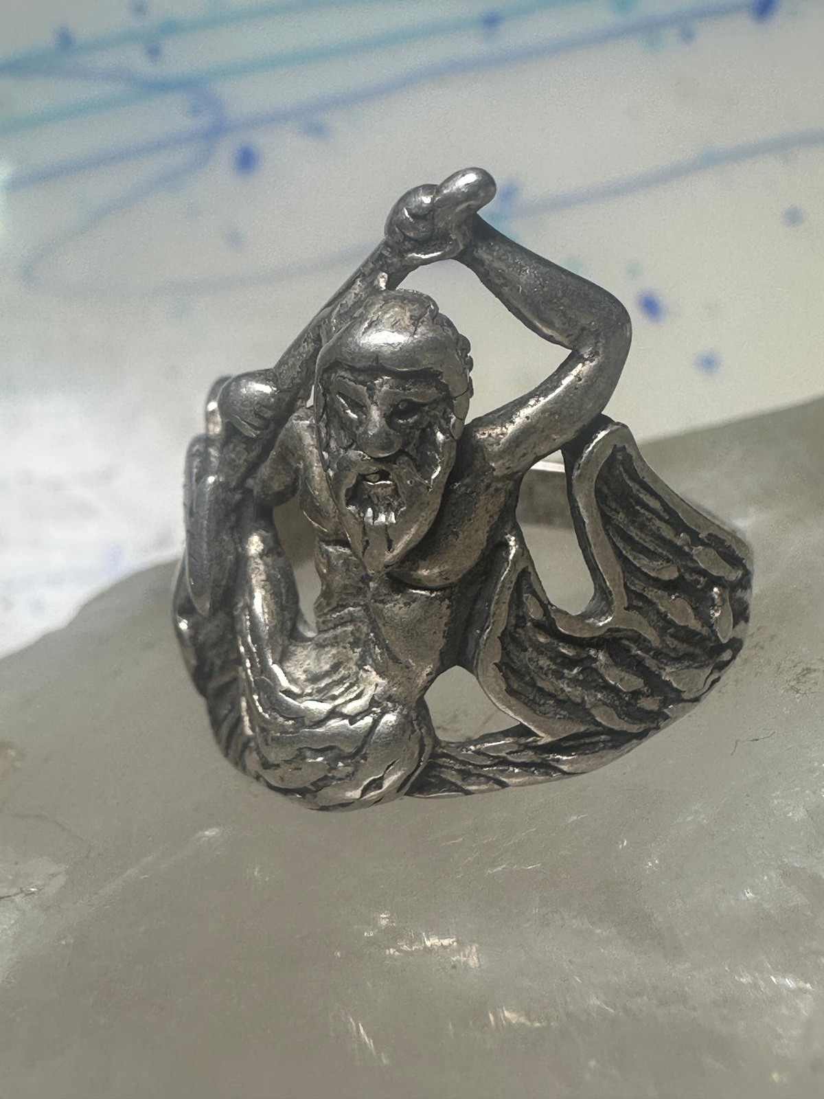 Triton ring biker band sterling silver Sea God Triton merman,the son of sea god