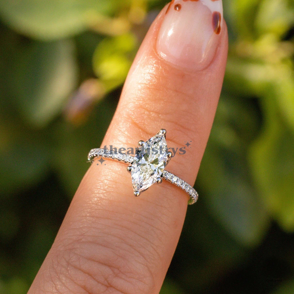 Solid 14K White Gold Solitaire Moissanite Engagement Ring Marquise Cut 1.50 CT