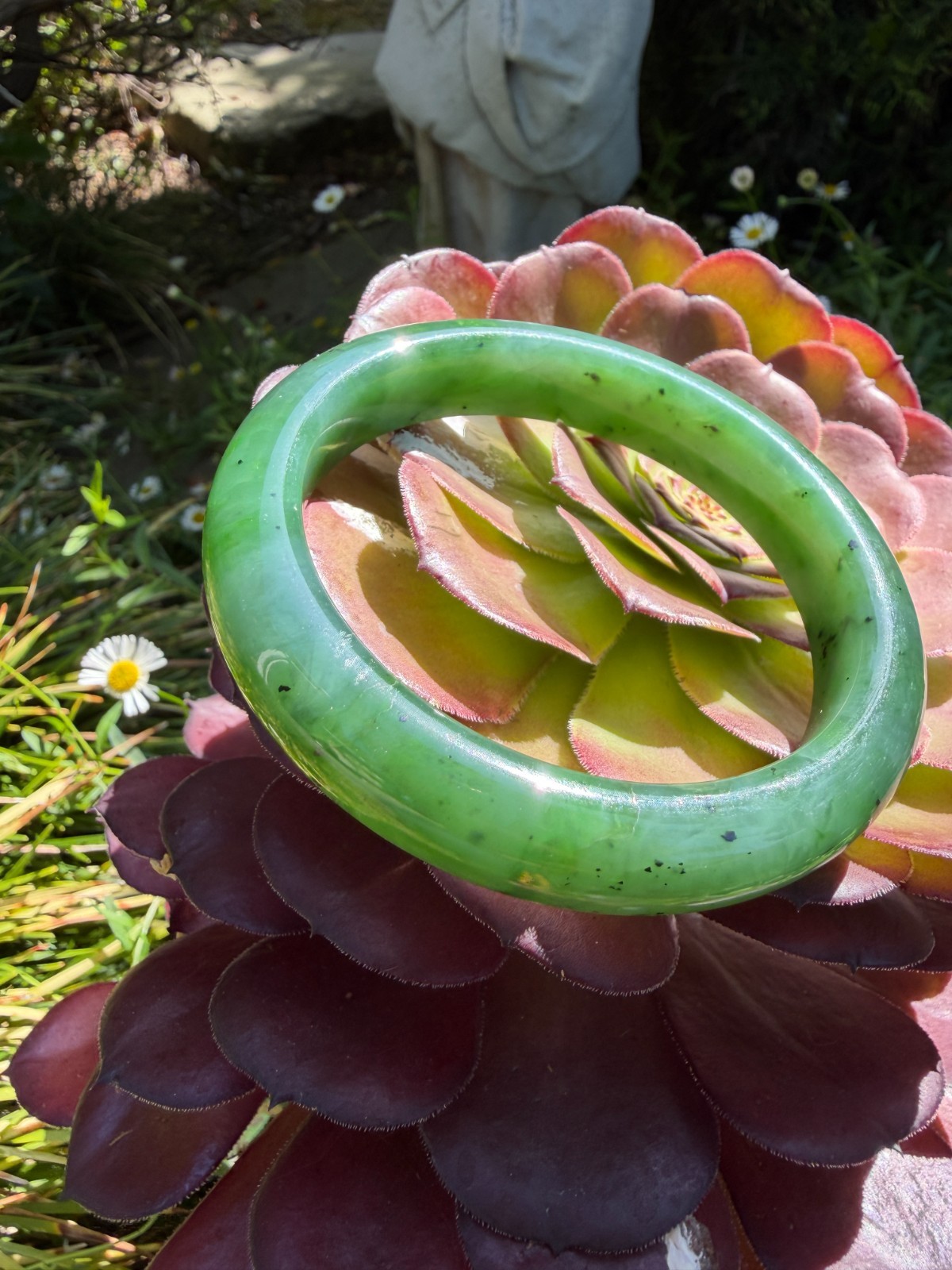 61mm Green Siberian Nephrite Bangle Bracelet, Old Pit Material, Green Jade