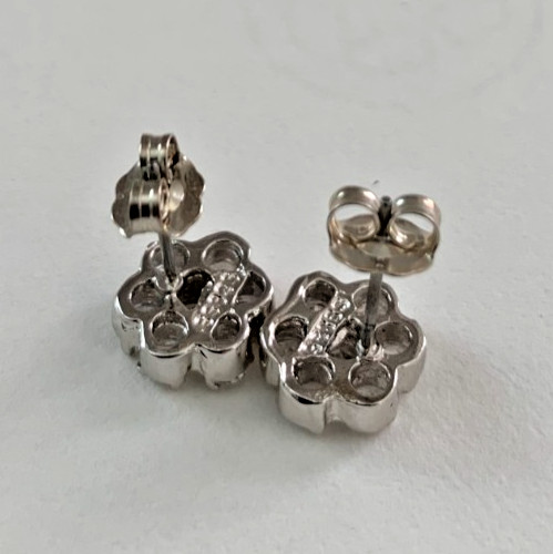 Rosette Flower Cluster Cubic Zirconia Stud Earrings in Solid Sterling Silver