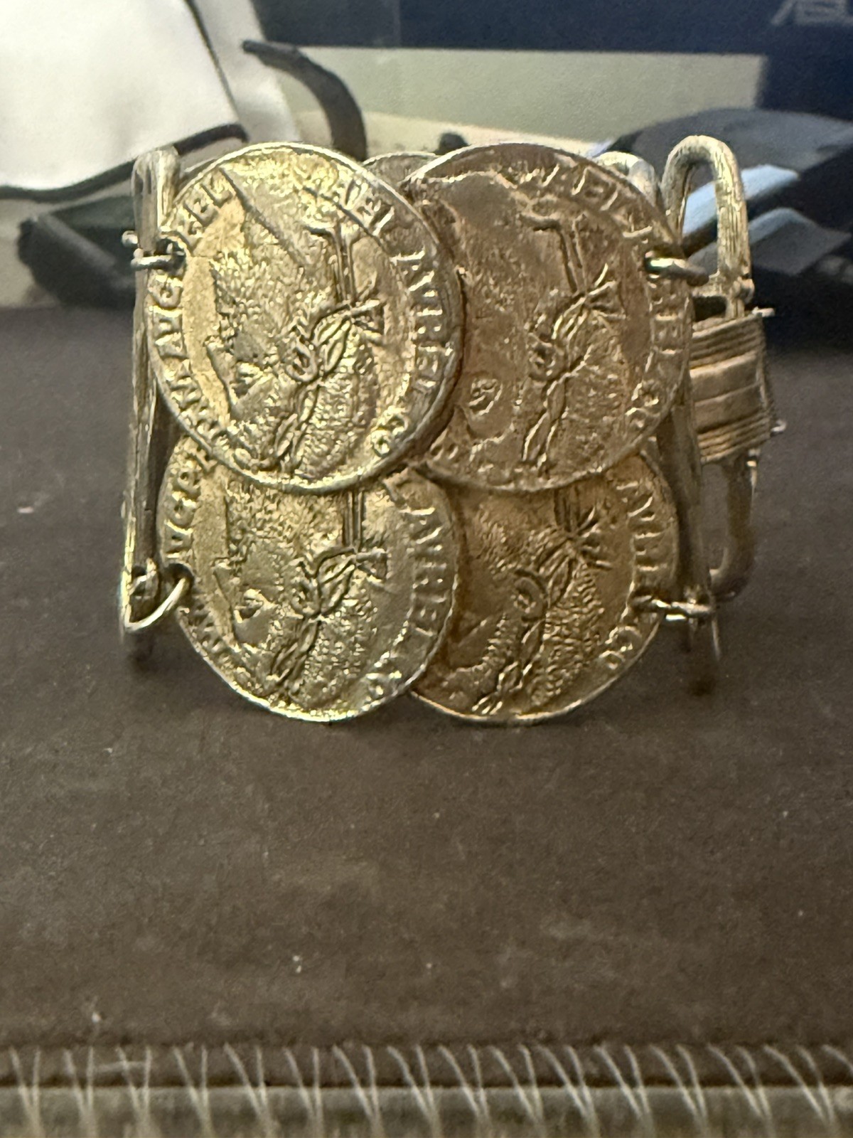 ART Arthur Pepper Wide Double Ancient Faux Coin Bracelet Signed Vintage Jewelry