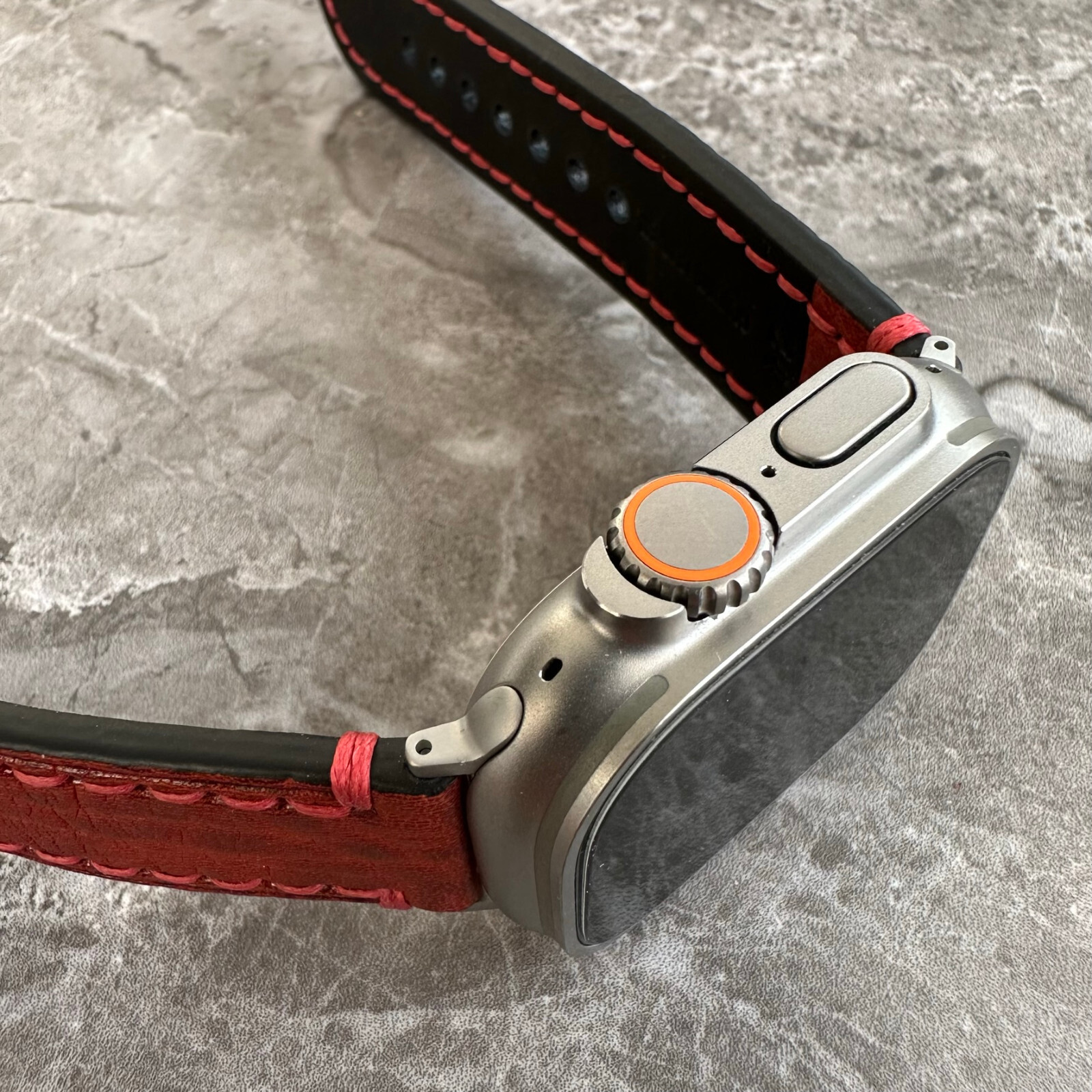 Premium Thick Red Lychee Leather Watch Strap Band For Apple Watch Ultra 1 2 49mm