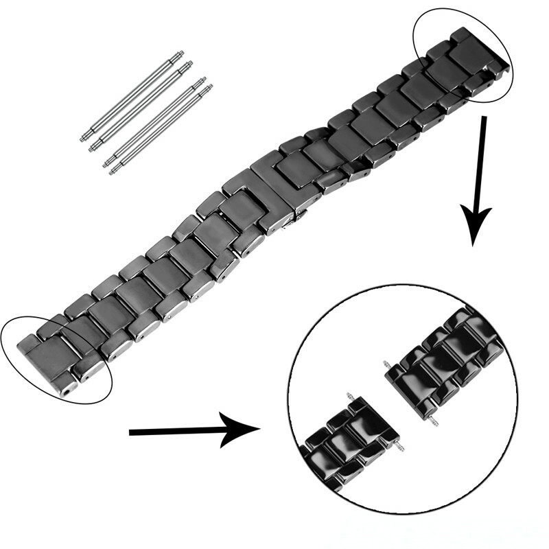 18/20/22MM Black/White Ceramics Watch Band Replacement Bracelet Butterfly Buckle