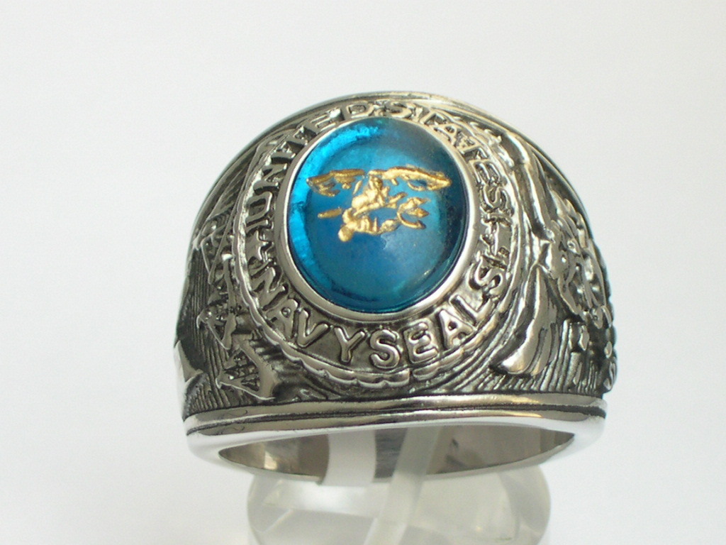 12x10mm US Military Navy Seals Rhodium Plated Solitaire Stone Men Ring Size 7-15