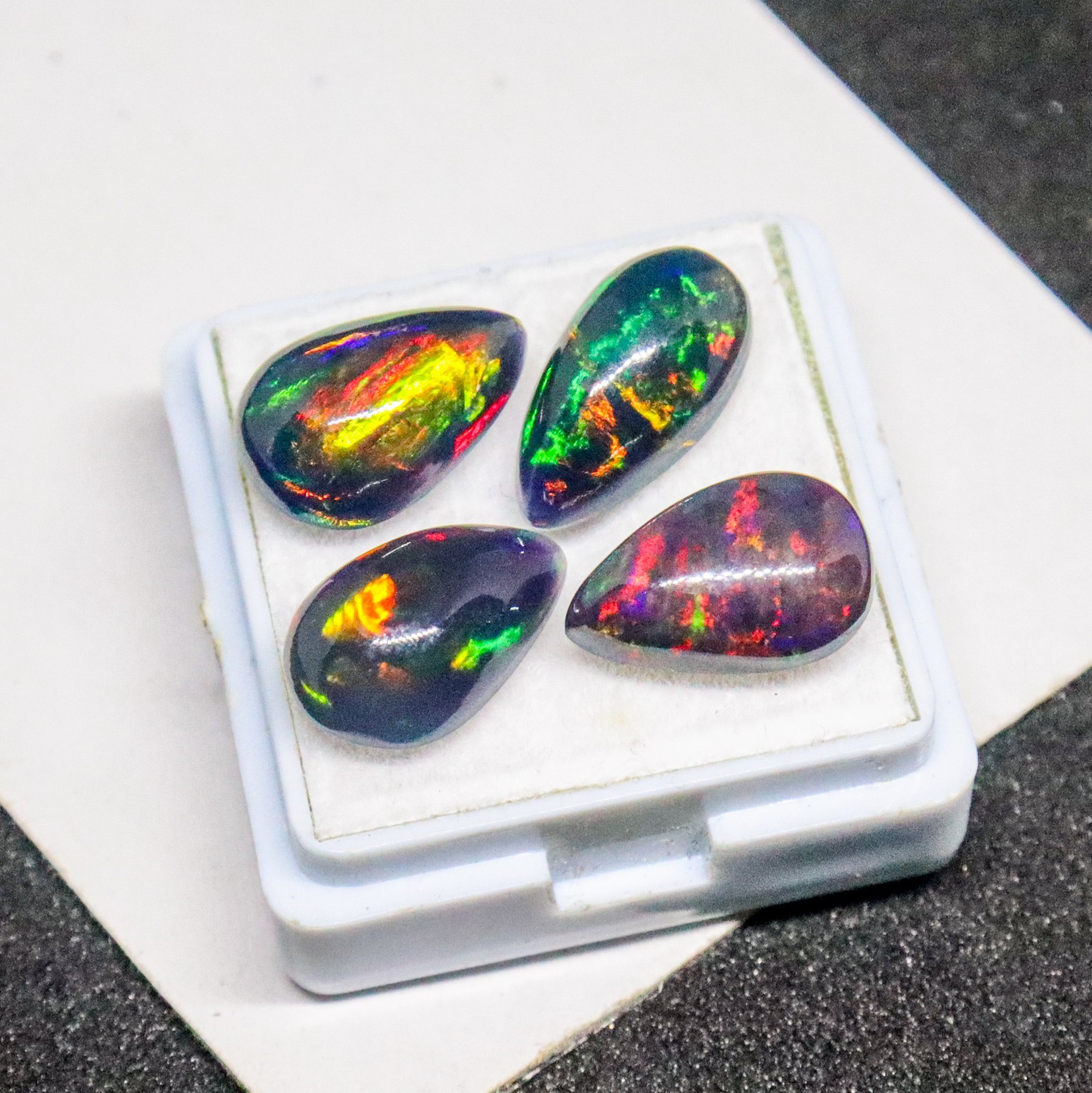100Pcs AAA Natural Black Opal Pear Cabochon Multi Fire 12x8mm Wholesale Lot