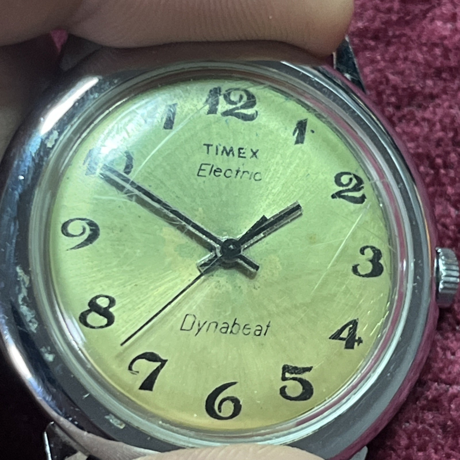 Vintage Timex 37mm Electric Dynabeat Watch Silver Tone Nice Patina
