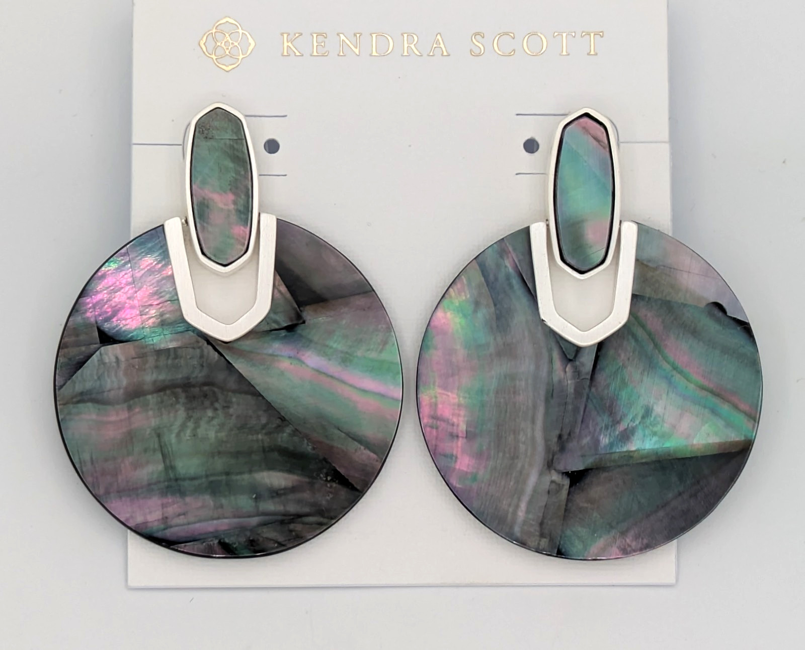 Kendra Scott Rhodium Plated & Black Mother of Pearl Statement Earrings