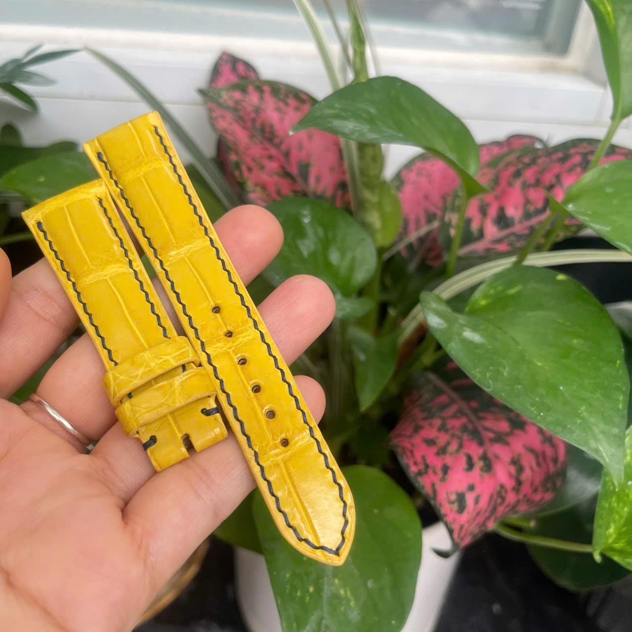 Yellow 20mm/18mm 100% Genuine Exotic Leather Skin Watch Strap Band-Handmade