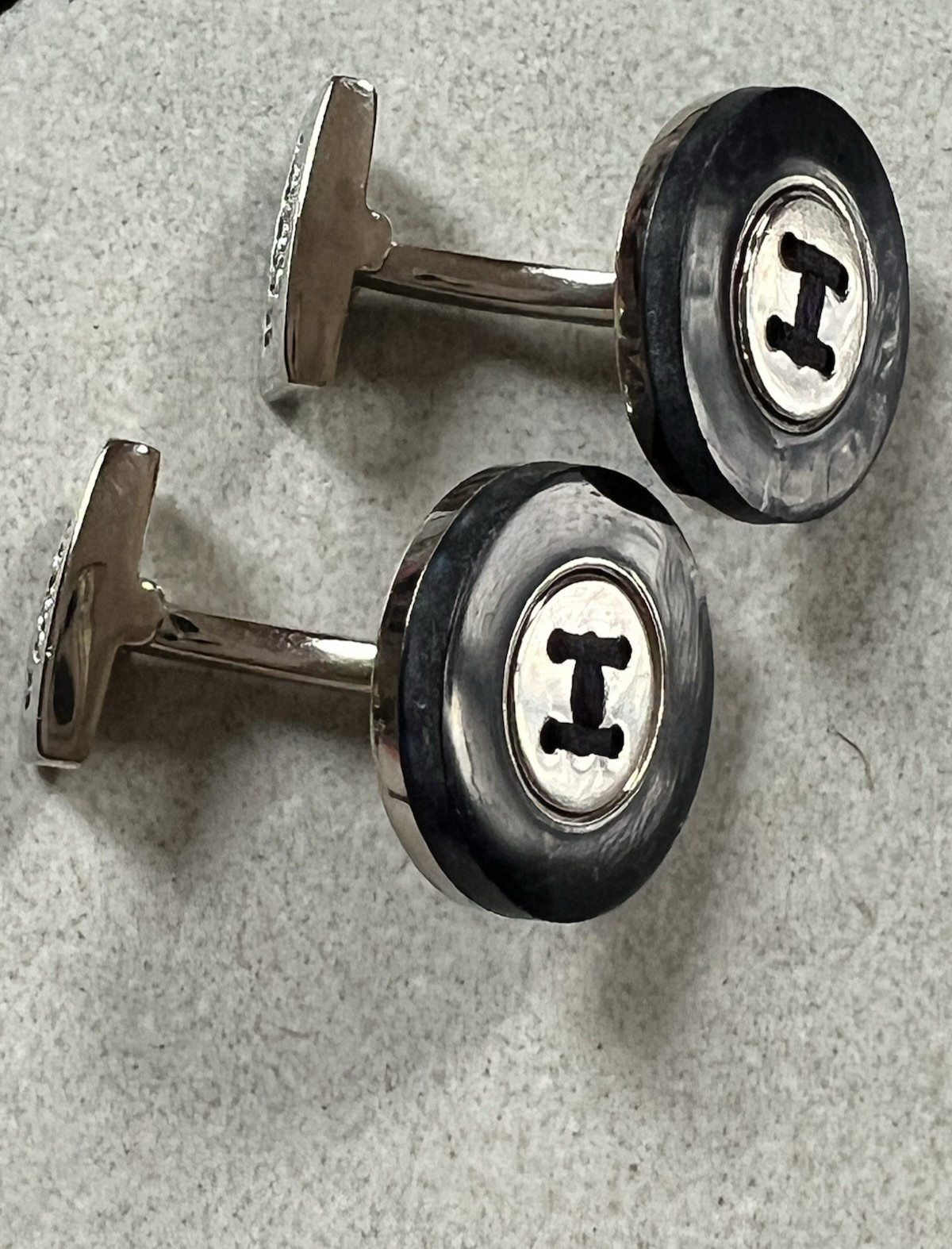 Hackett London men’s cufflinks British menswear black with H logo black & silver