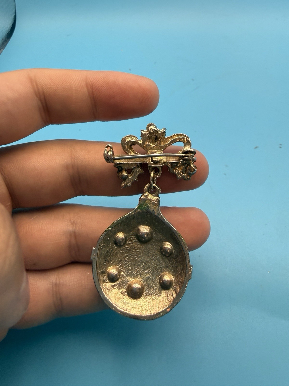 Vintage Rhinestone Christmas Ornament Dangle Brooch