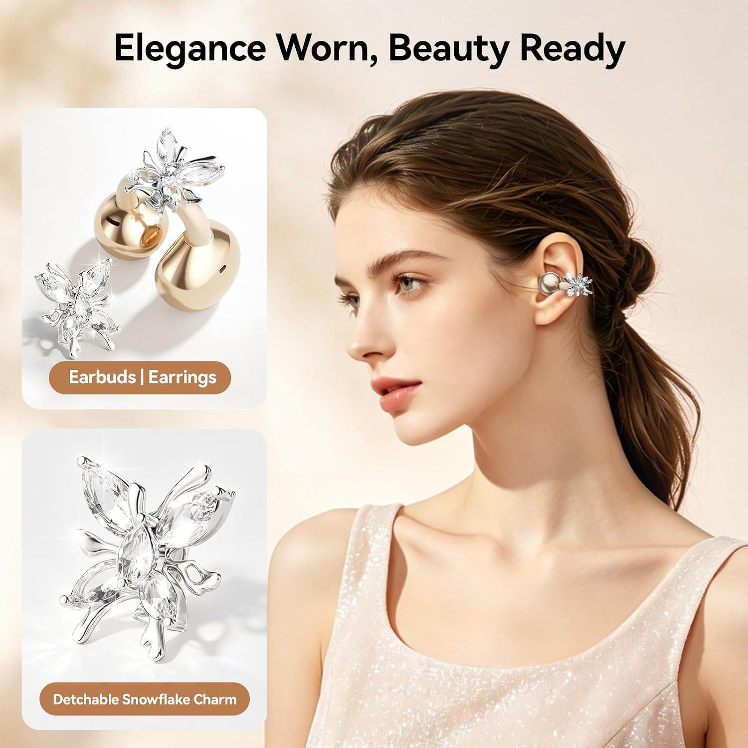 Wireless Bluetooth Earbuds with Detachable Butterfly Earrings & LED Case