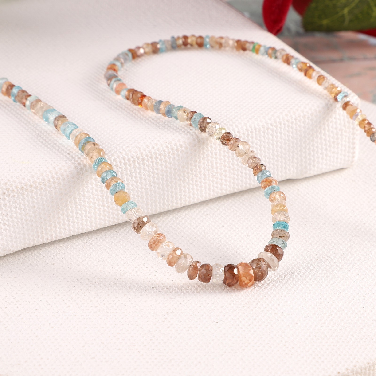 Natural Multi Zircon Stone Beaded Handmade Necklace Faceted Roundel 925 Silver