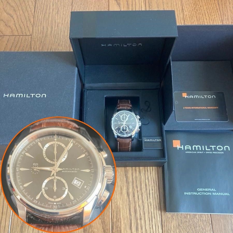 Hamilton Jazzmaster Auto Chrono H32616133 Black Genuine Leather Strap Full Set