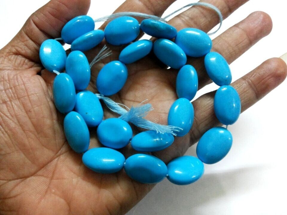 TURQUOISE OVAL SMOOTH HOWLITE SLEEPING BEAUTY GEMSTONE BEADS 14″ 1 STRAND