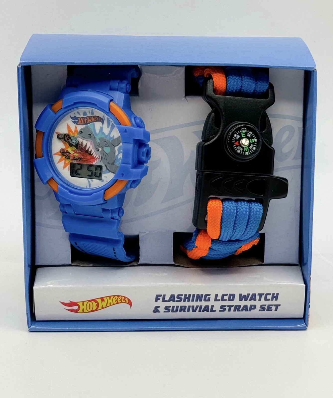 Mattel Hot Wheels Kids Flashing LCD Watch & Survival Strap Set Compass 2022