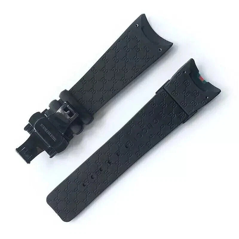 26Mm black patterned rubber watch strap compatible with YA114207 butterfly clasp