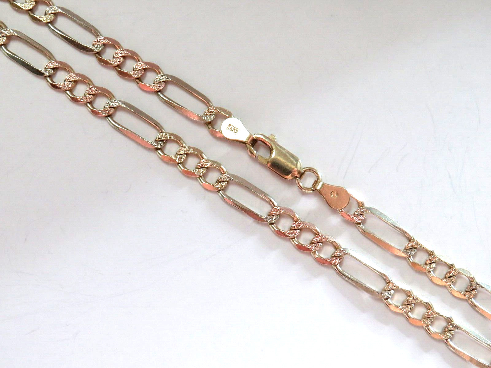 👌😎😍👍L@@K Real 14K 3-Color Gold Figaro CHAIN NECKLACE 24.25″ diamond-cut MEN