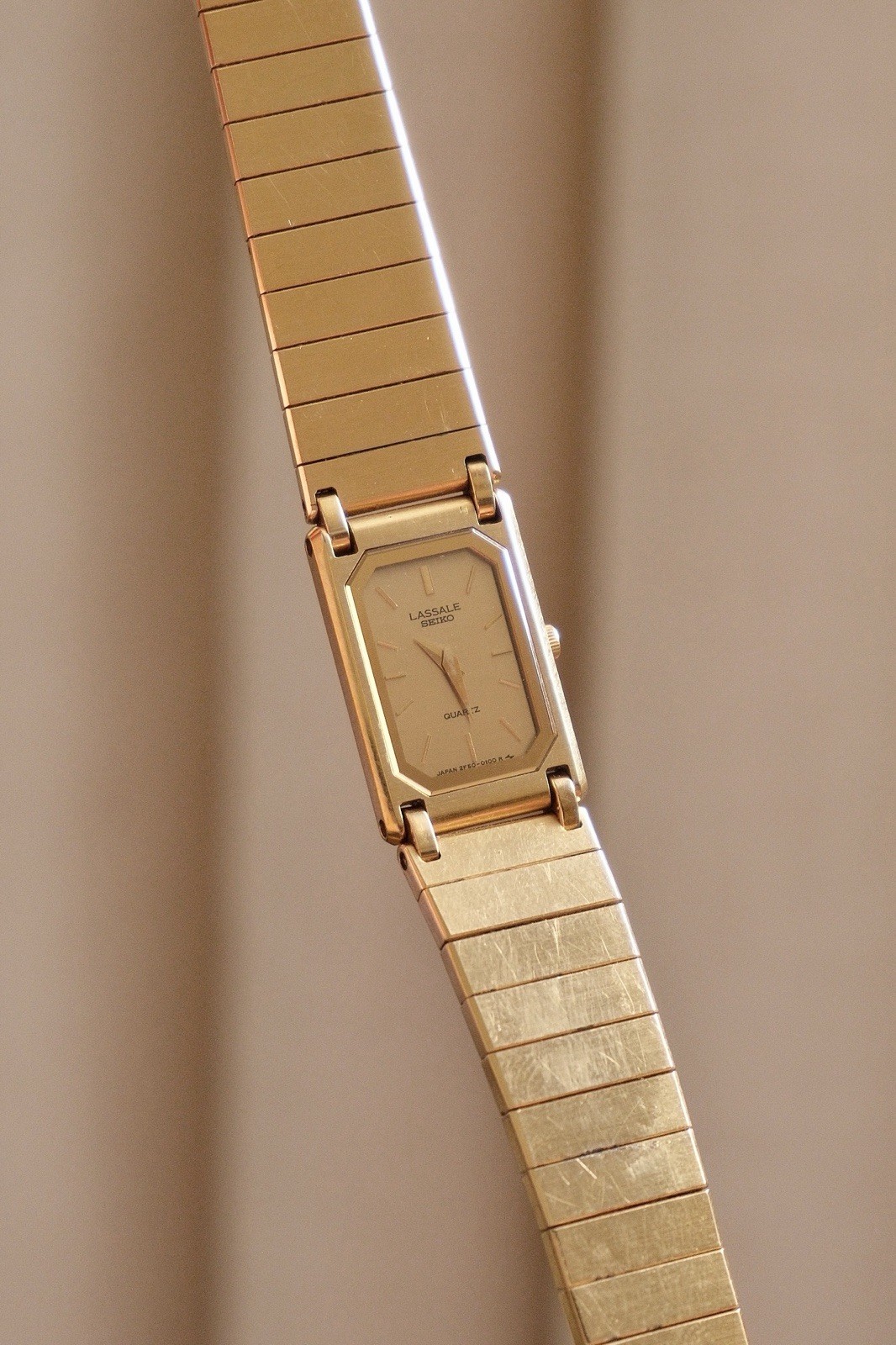 90s Vintage Ladies Ultra Thin Tank Lassale Seiko Gold Plated Watch in Box