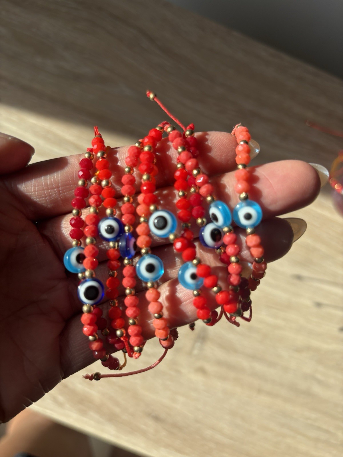 1 PIECE Red Beaded Evil Eye random red color Bracelets Adjustable Handmade