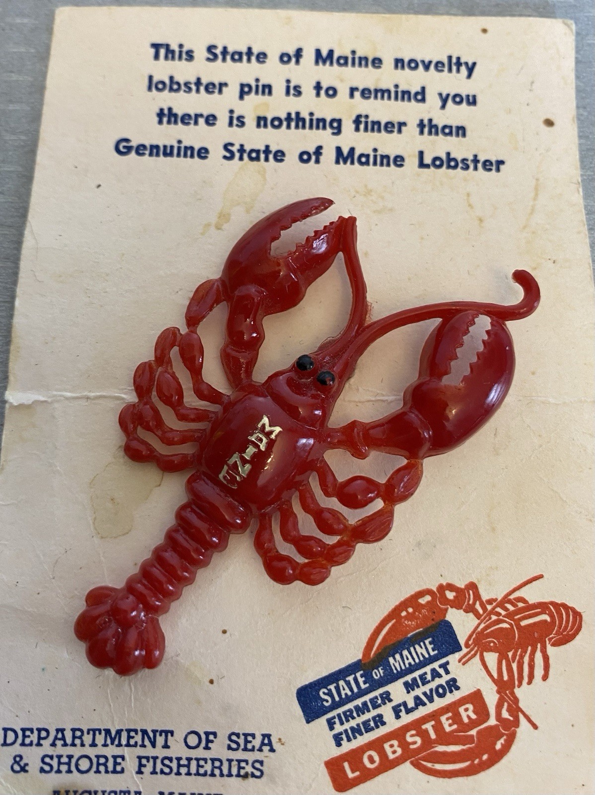 Vintage Celluloid Plastic Brooch Lot French Fisherman and Maine Red Lobster