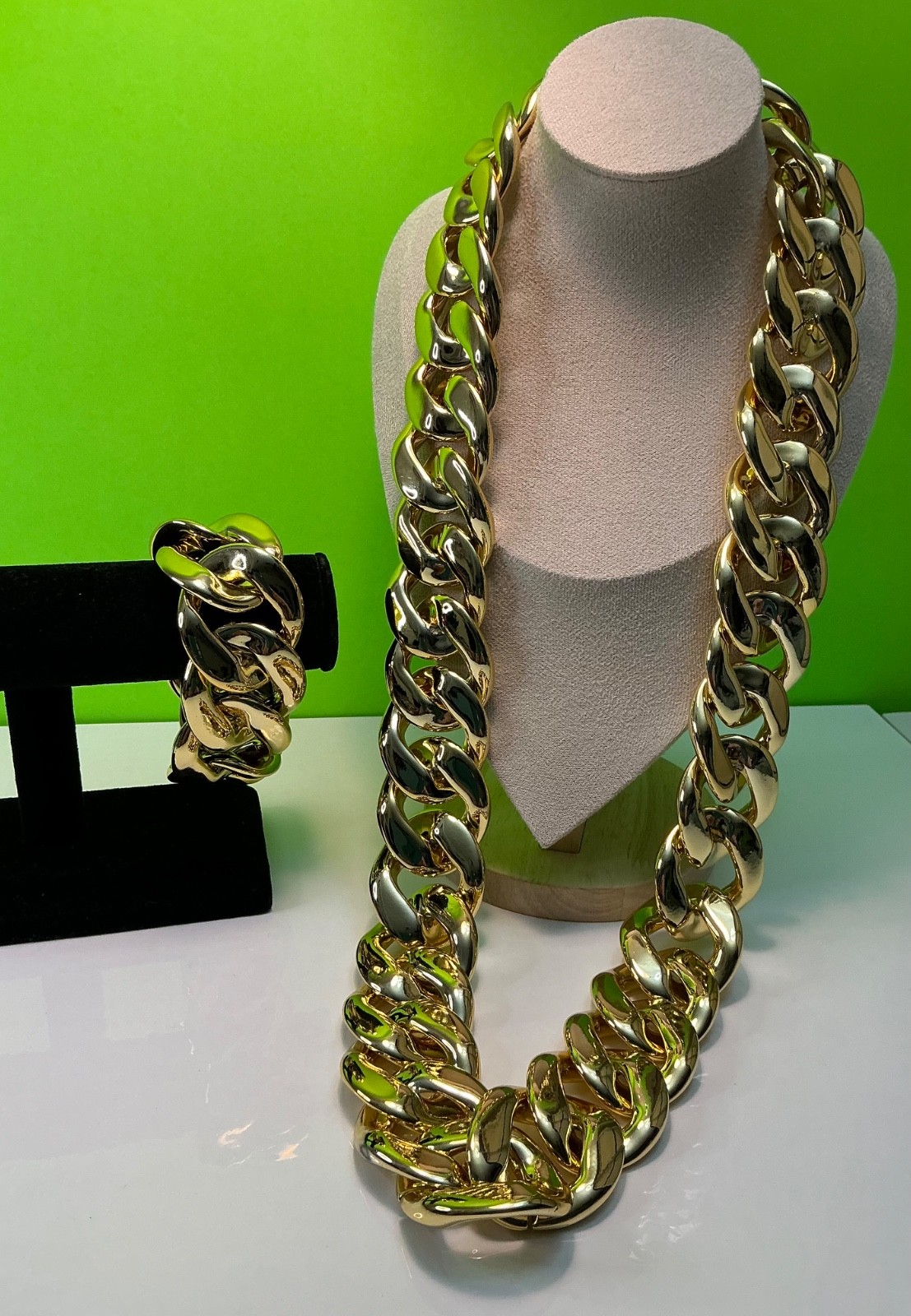 Hip-hop Gold Thick Chain Necklace Bracelet Men Punk Large Plastic New Unisex 36”