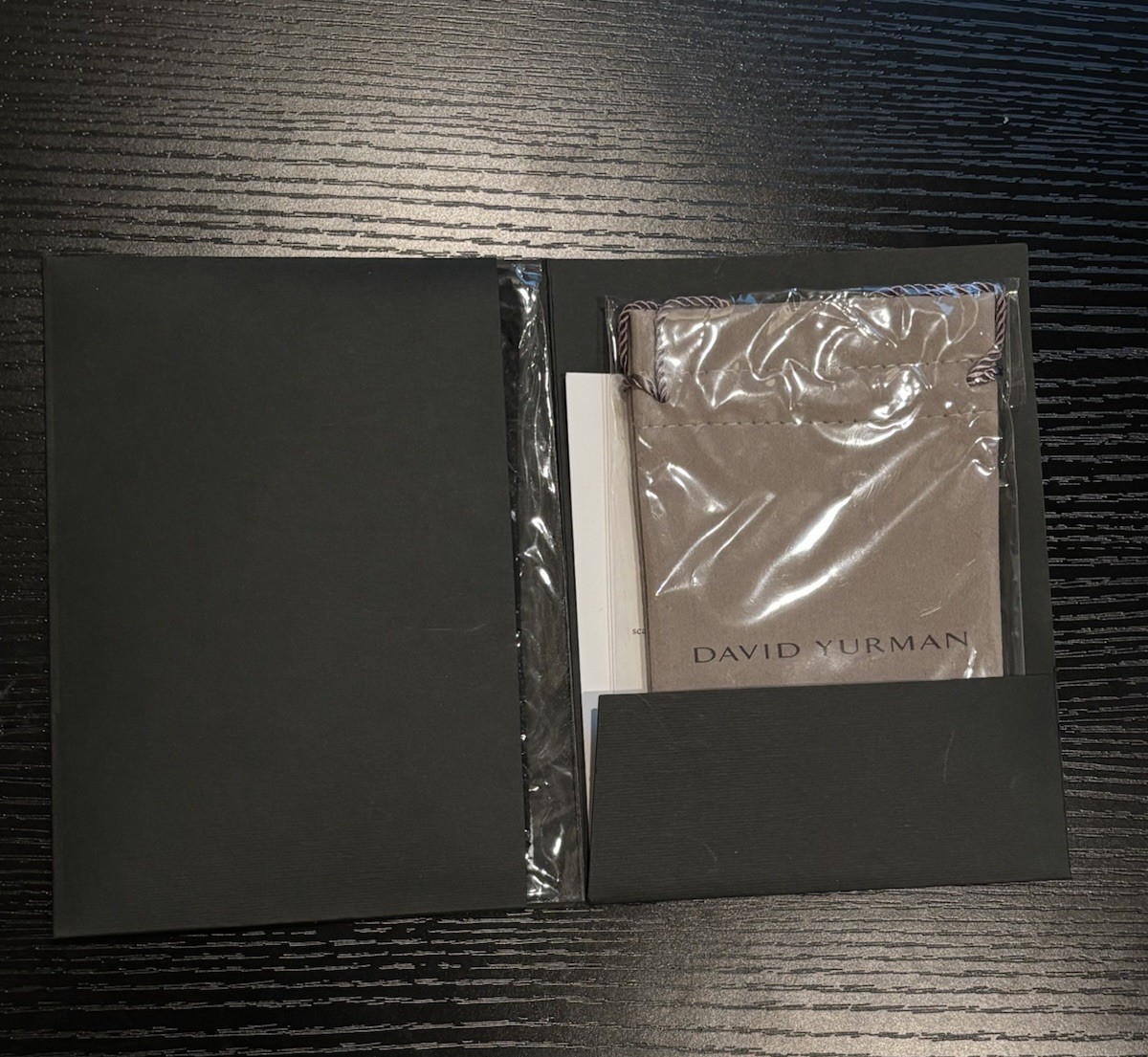 David Yurman Fabric Jewelry Pouch with Black Folder & Insert Card Gray/Black