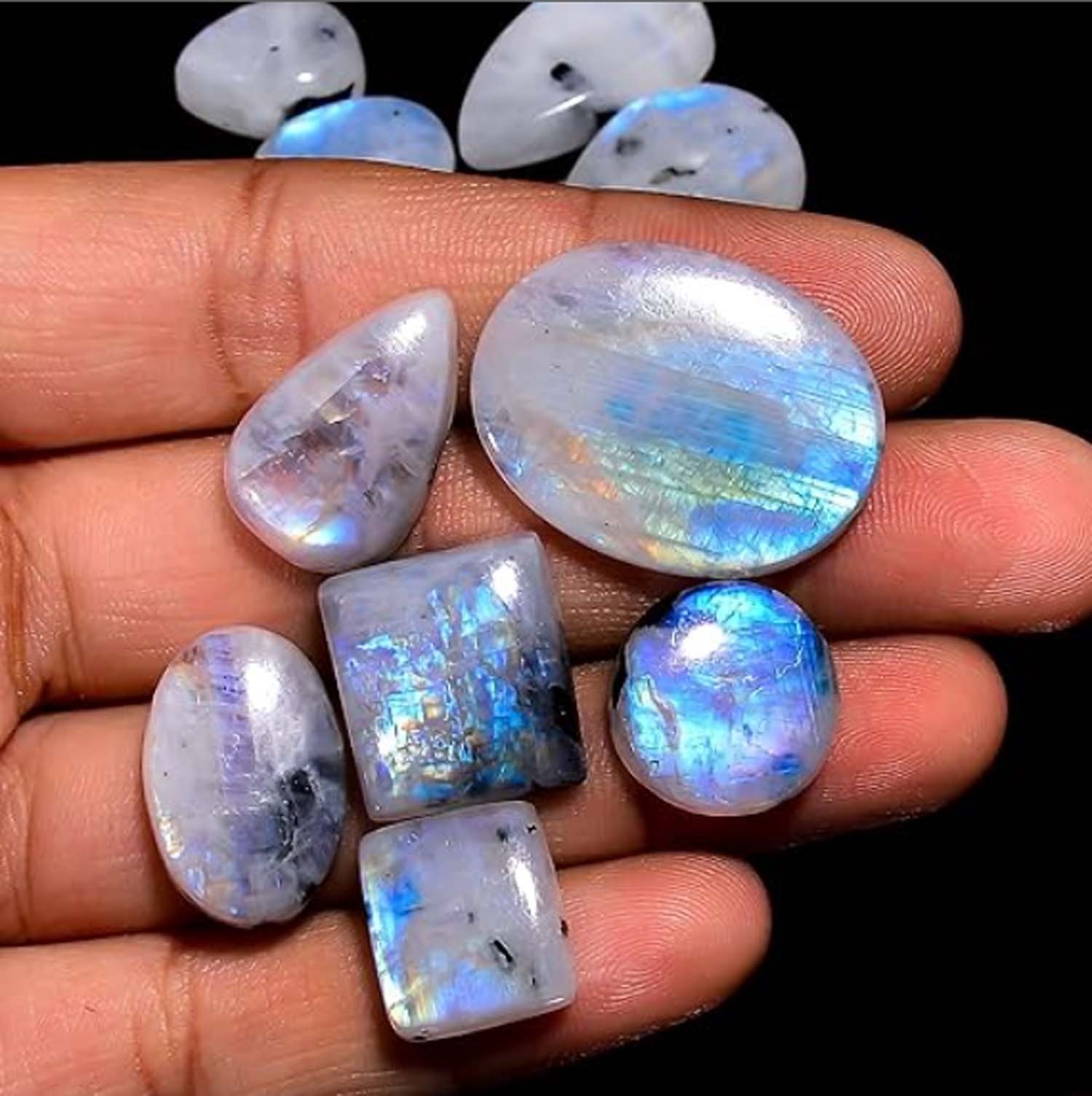 (20 to 22pcs) Natural 400 Cts Rainbow Moonstone Gemstone Wholesale Cabochons Lot
