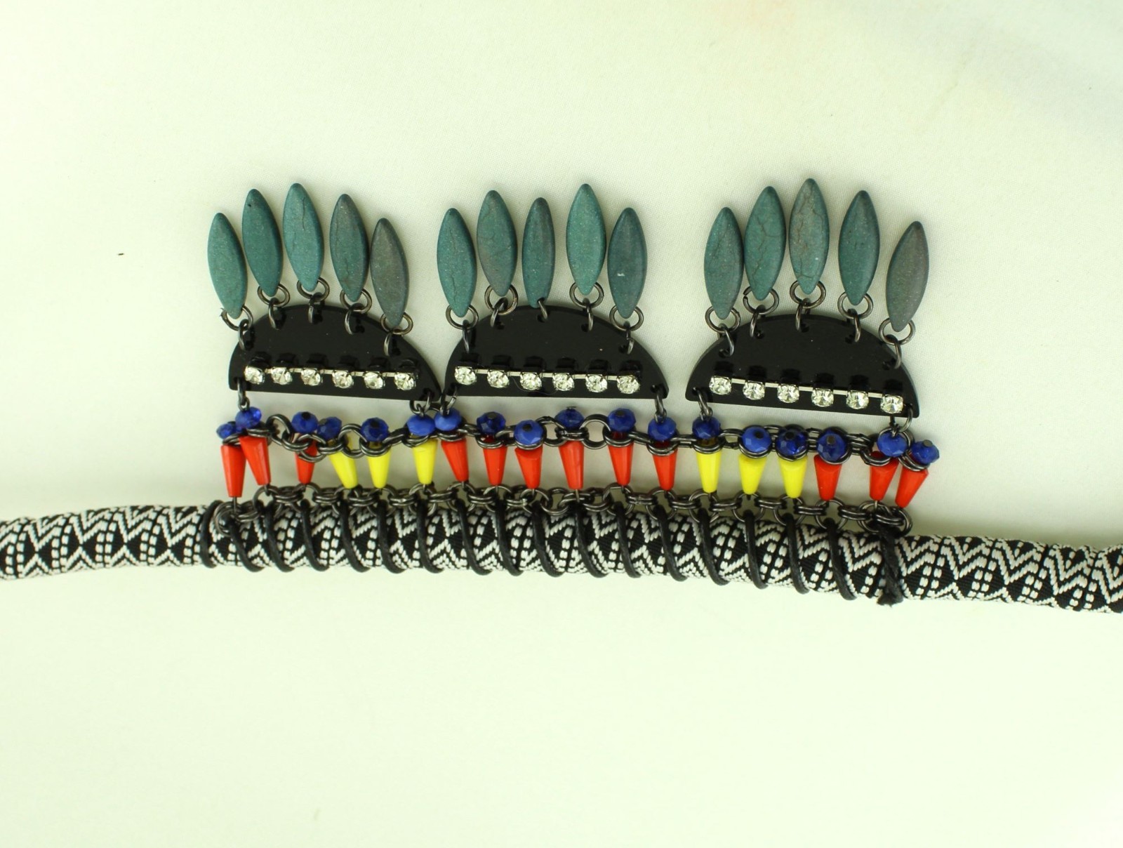 Ethnic Tribal Flexible Designer Adjustable Necklace; Repurposed Materials