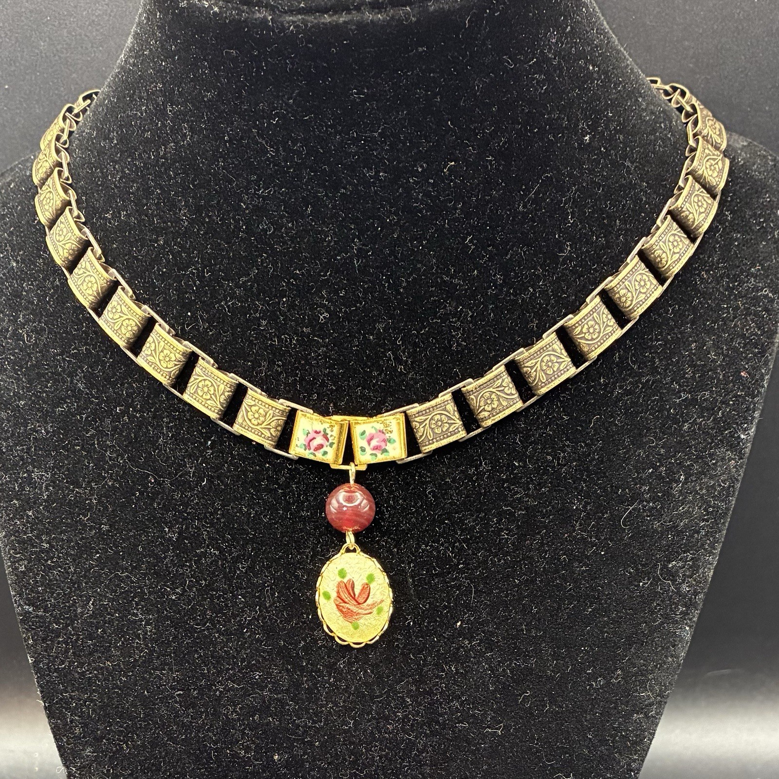 Vintage Rose Guilloche & Vintage Book Chain Integrated w New Book Chain Necklace