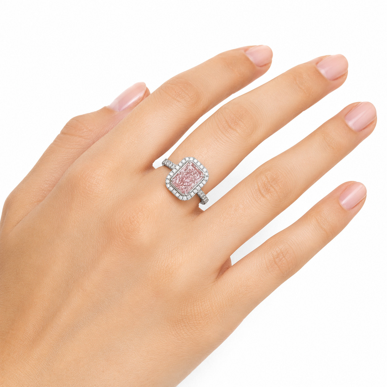 Elegant Radiant 2.70Ct Fancy Vivid Pink Lab Grown Diamond Ring 14K WG IGI