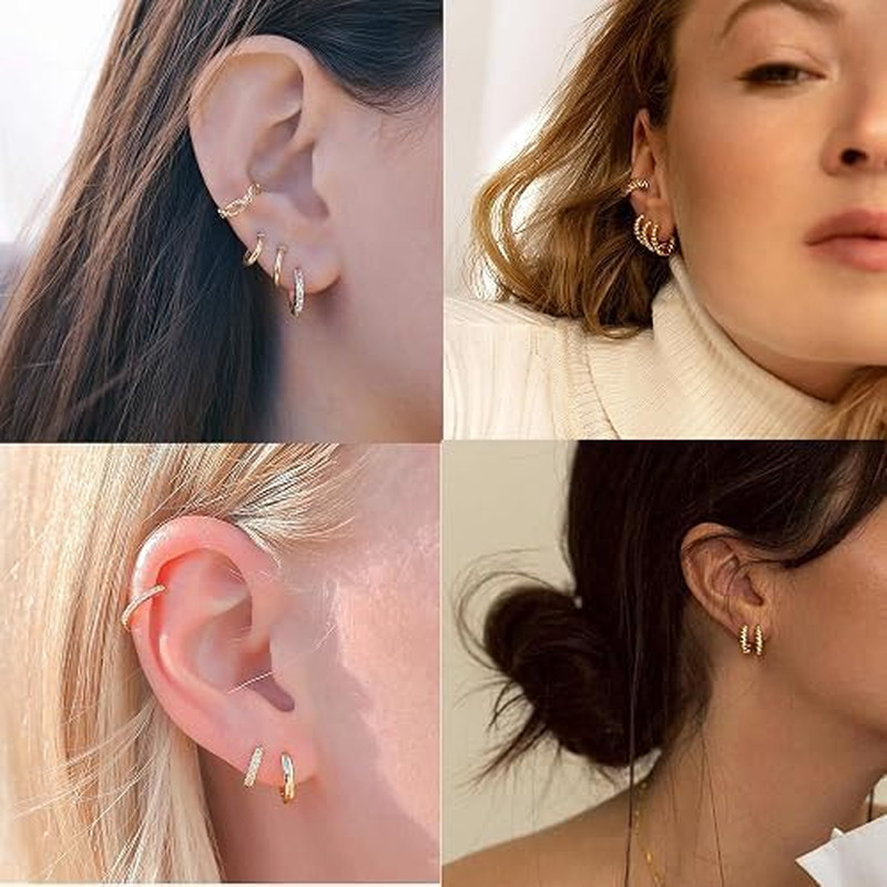 3 Pairs Small Huggie Hoop Earrings Set 14K Gold Hypoallergenic Lightweight Huggi