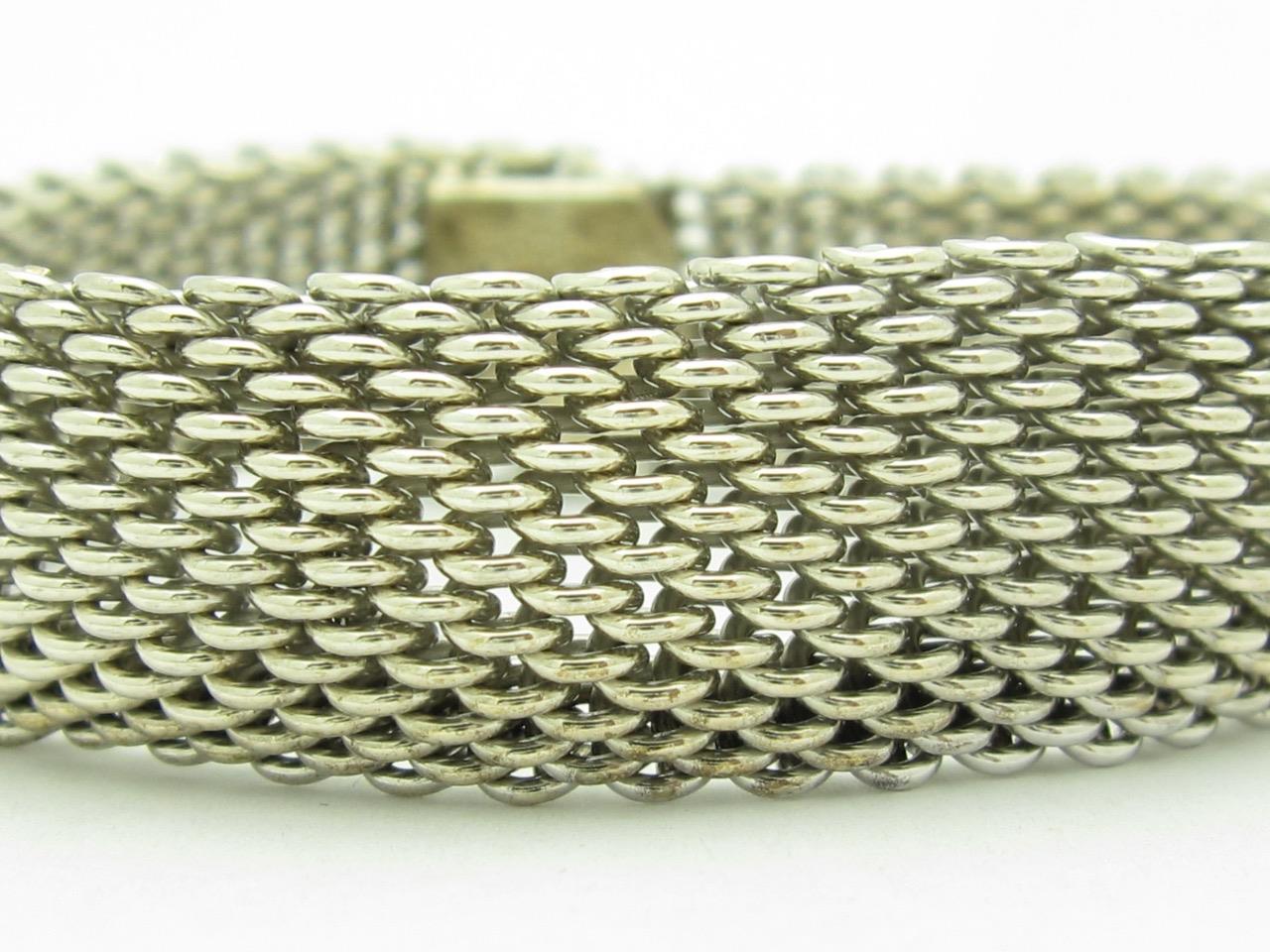 Pre-Owned Tiffany & Co. Mesh Soft Bangle Bracelet 54.0 Grams 17mm Wide Gift