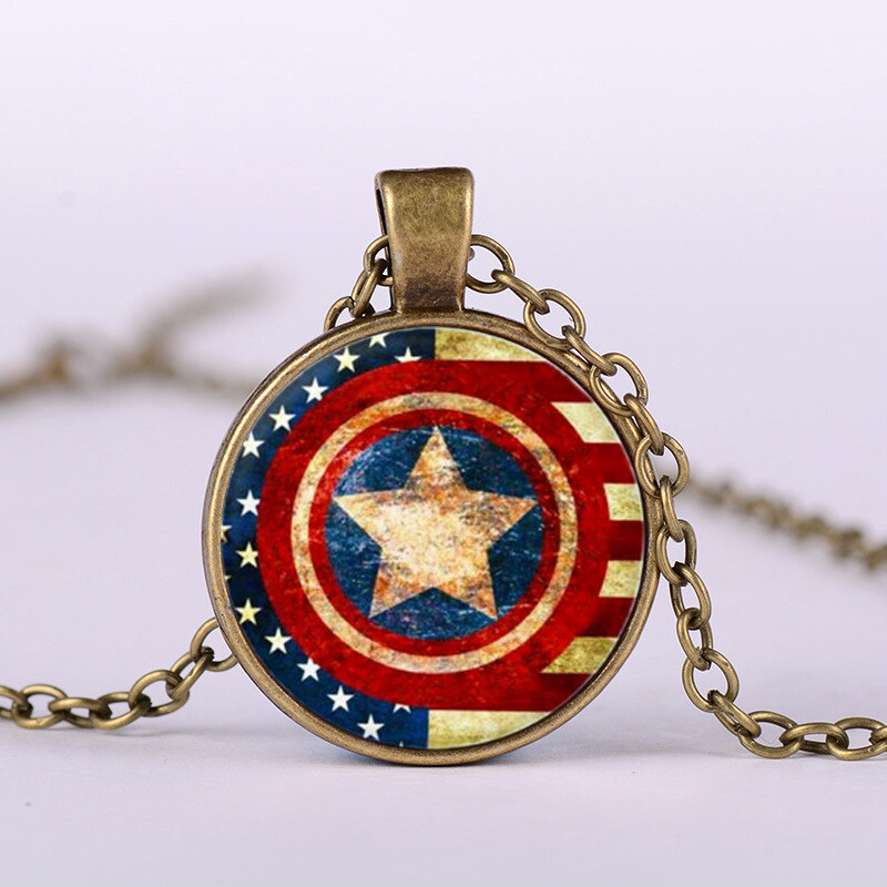 Superhero Batman Superman Cabochon Iron Man Alloy + Glass Chain Pendant Necklace